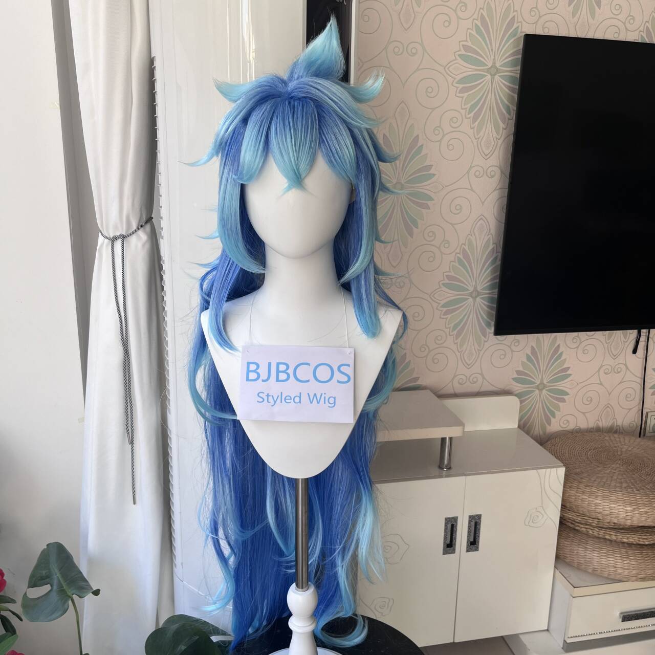 شعر مستعار أنيق بطول 110 سم، ش - مراجعة Anime Cosplay Blue Hair وسعره